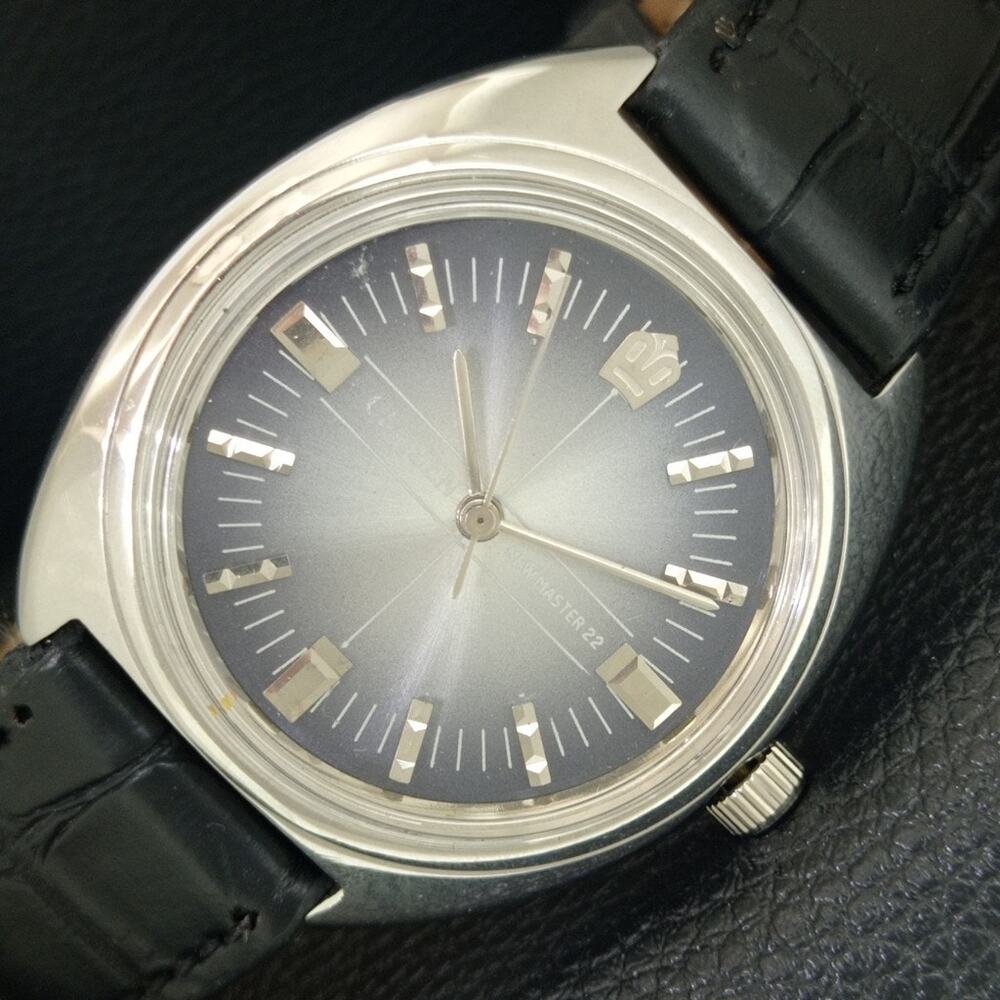 Vintage 1972 Citizen Manual Wound Mens Silver Watch & Black accents